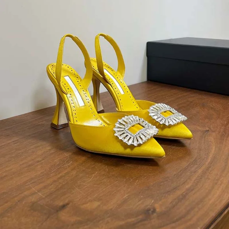 Women's Sandals Spring/Summer 2023 New High Heel Rhinestone Square Buckle Pointed Fashion After Party Trip Wrap Sandals