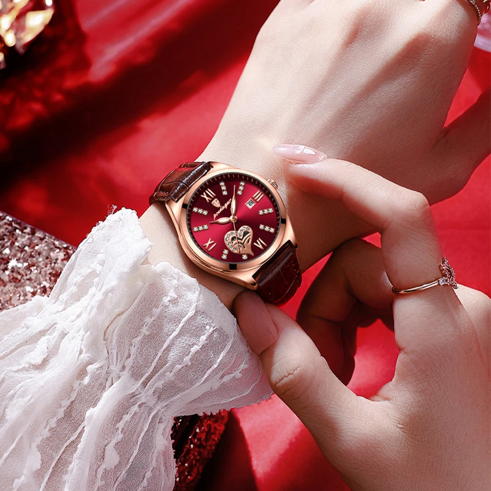 POEDAGAR Watch Women Diamond Waterproof Luminous Ladies Leather Watches Fashion Hollow Top Luxury Rose Gold Quartz Wristwatch enlarge
