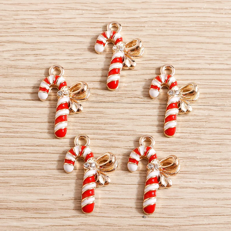 10 шт. 15*22 мм Рождественские подвески в виде костыля из сплава эмалированные с