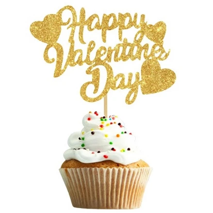 Топпер для торта на День Св. Валентина Блестящий картон Золотой Декор ко Дню