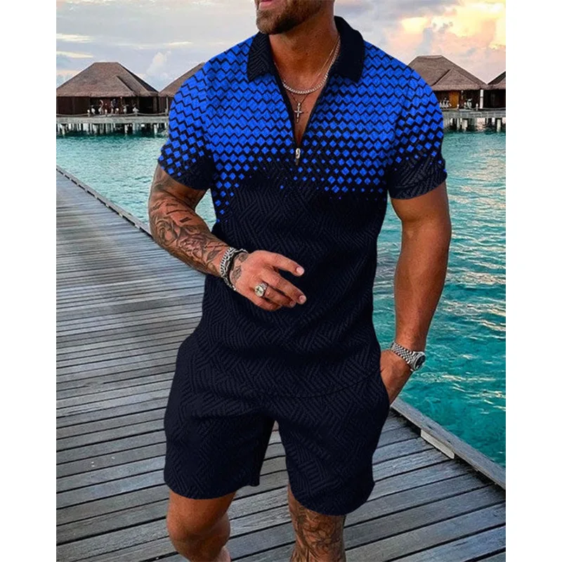 Men's Luxury Oversized 3d Letter-printed Short-sleeved Suit T-shirt+shorts 2-piece Oversized Hawaiian Summer Men's Street Wear
