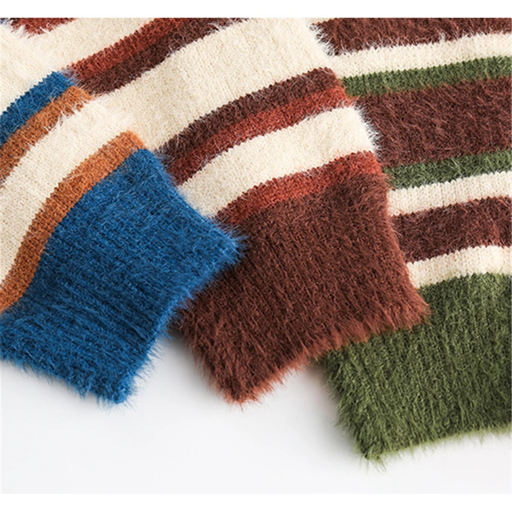 2023 Fashion Men Sweater Striped Pullover Knitted Jumpers Hip Hop Streetwear Harajuku Y2K Sweaters for Man
