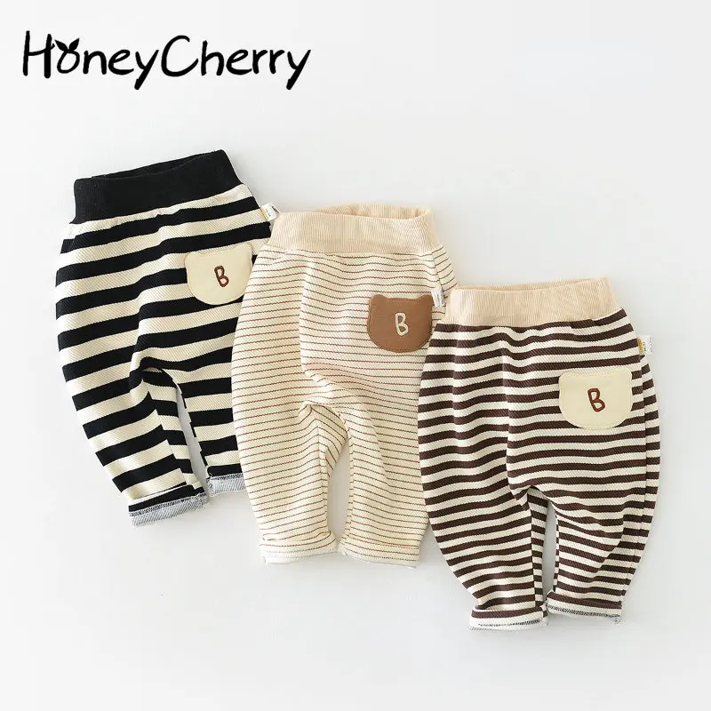 

HoneyCherry/Полосатые брюки для новорожденных; Детские повседневные шаровары с рисунком; Весенняя детская одежда