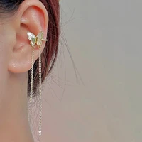 new butterfly womens ear cuff non piercing ear clips asymmetrical tassel pendants earrings for female fake cartilage earrings