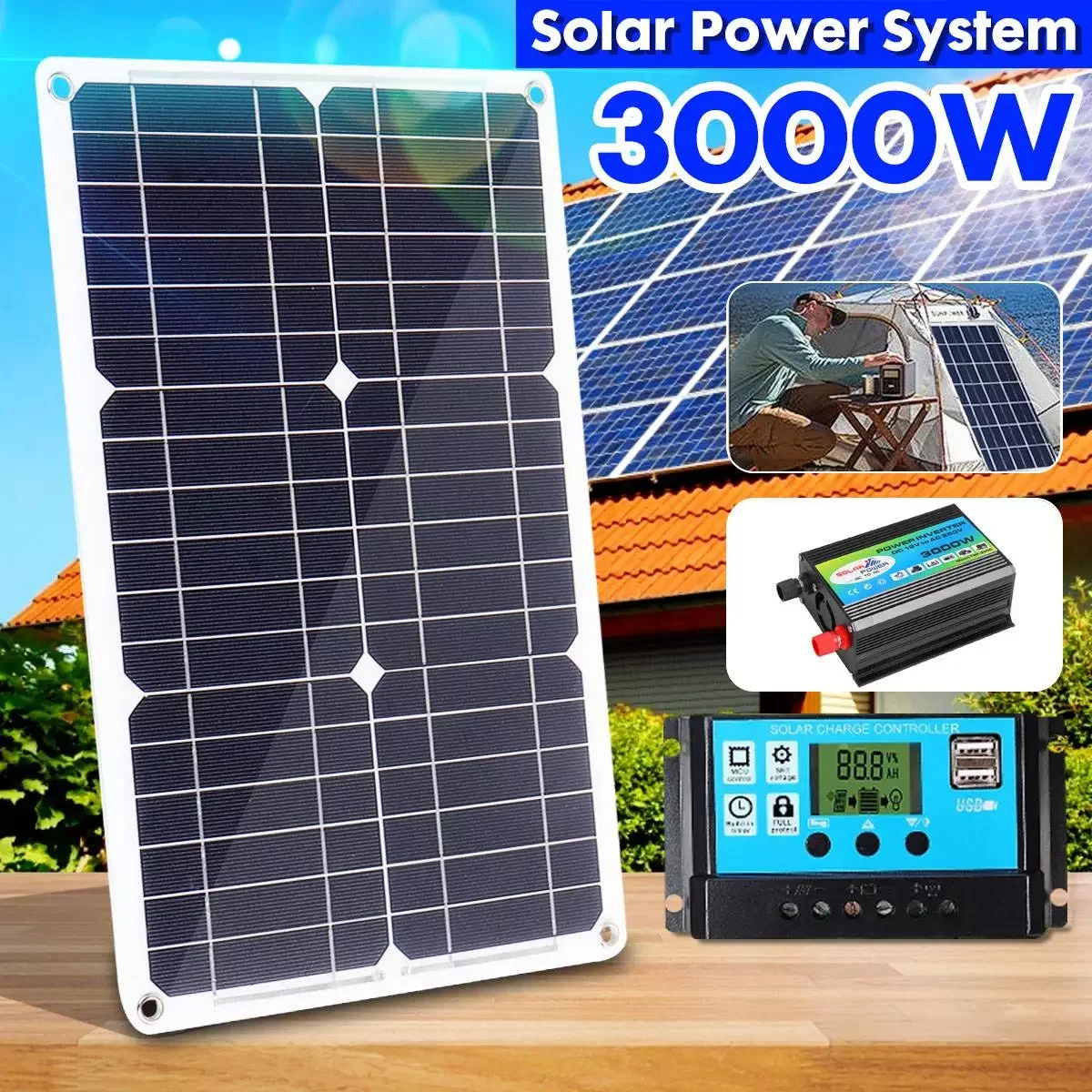 

KINCO 21V 20W Solar Panel System Solar Panel Battery Charge Controller 3000W Solar Inverter Kit Complete Power Generation