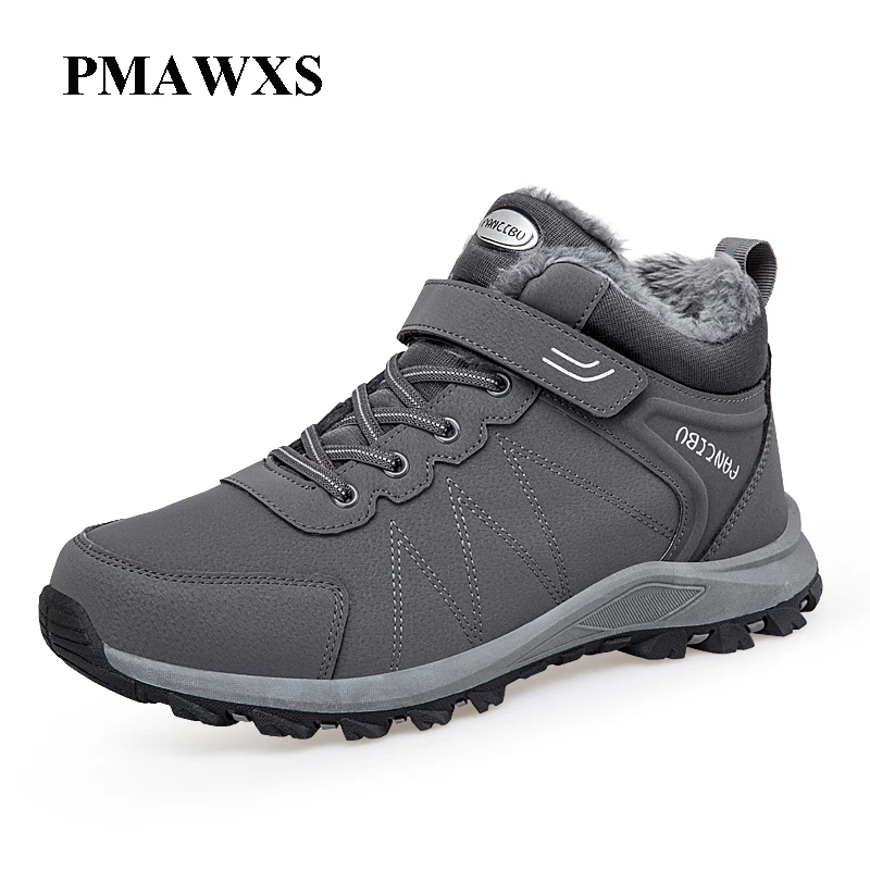 

Leather Waterproof Women Men Boots 2022 Winter Plush Sneakers Climbing Hunting Unisex Shoes Outdoor Hiking Walking Boot Man