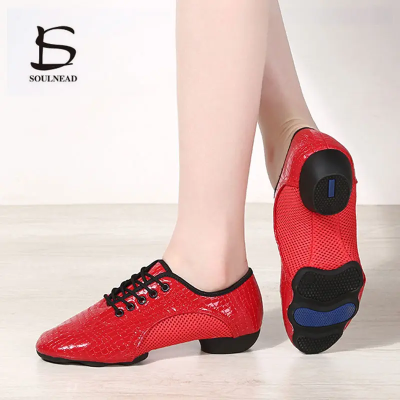 Women Jazz Ballroom Dance Shoes Red Black Latin Salsa Dance Shoes Soft Sole 3cm Professional Tango Dancing Shoes Ladies Sneakers
