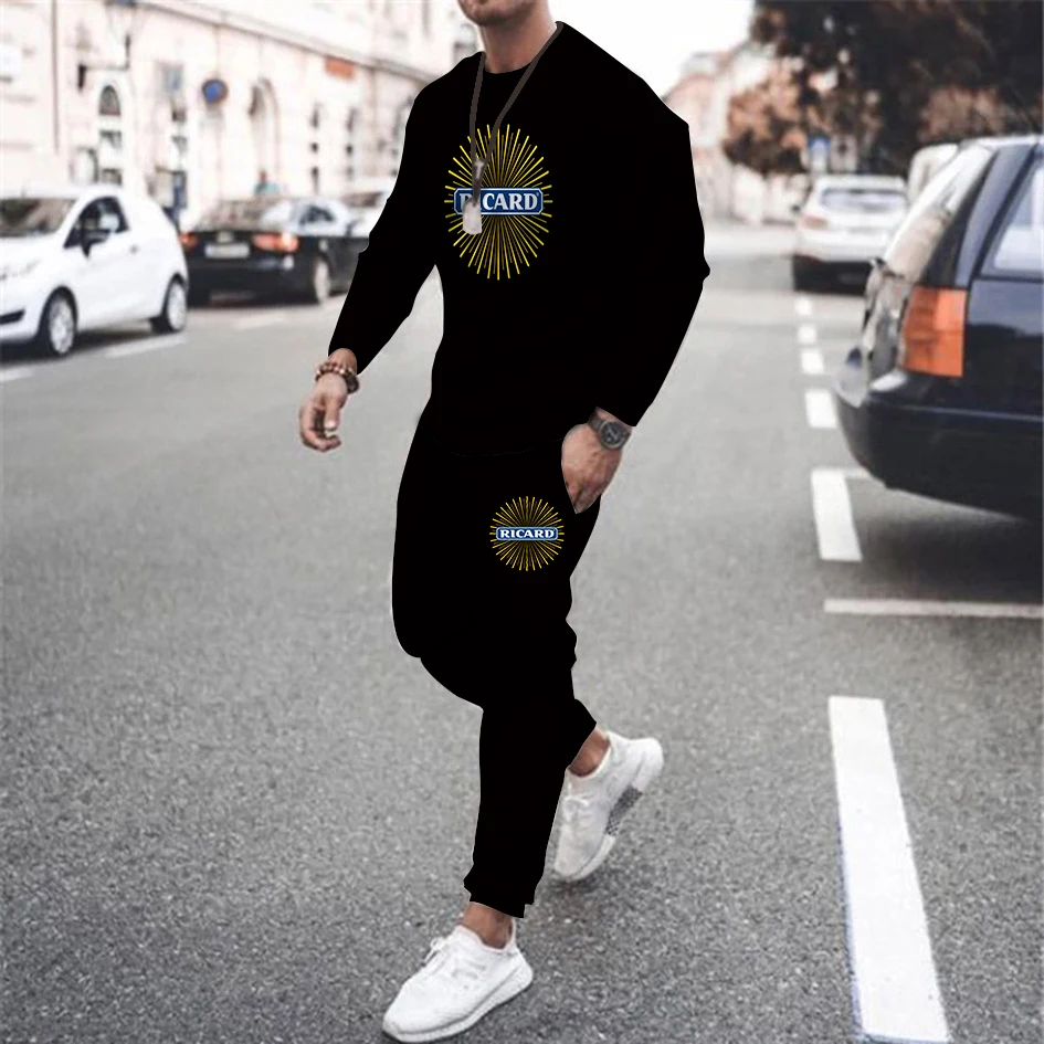 

2023 New Autumn Man Long Sleeved Trousers Set 3D Printed Letter Pattern Streetwear Tracksuit Casual Simple High Quality Suit