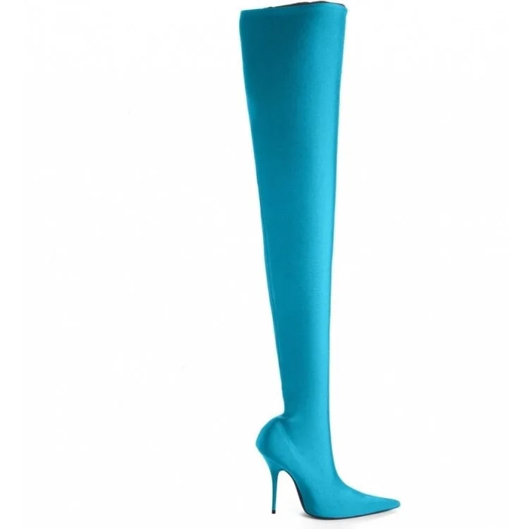 Luxury Sexy Elastic Pointy Toe Thigh High Boots Ladies Fashion Floral Stiletto High Heel Boots Women Luxury Warm Slip on Shoes