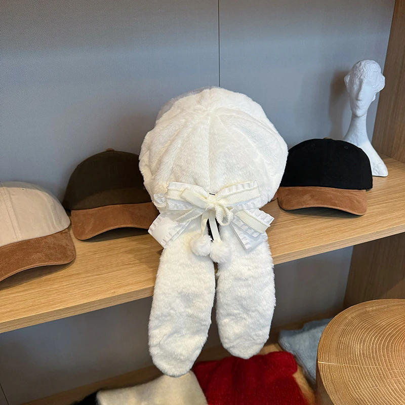 Милые береты с кроличьими ушками и бантом на ремешке кепка Y2K универсальные
