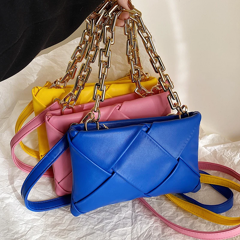 

Сумка-конверт через плечо из искусственной кожи с толстой цепочкой и ручкой, 2022, Симпатичные сумки-тоуты, женская дизайнерская сумка, роскош...