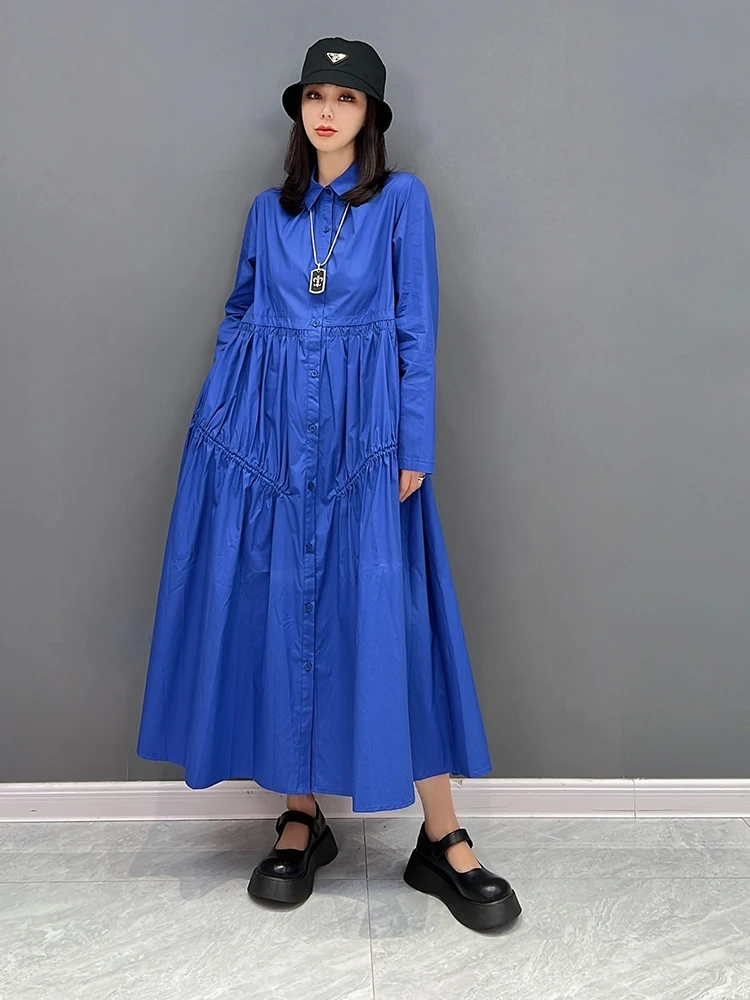 

EVLOOKS Europe Station 2022 Autumn New Korean Fashion Polo Collar Shirt Dress Shows Thin Temperament Female