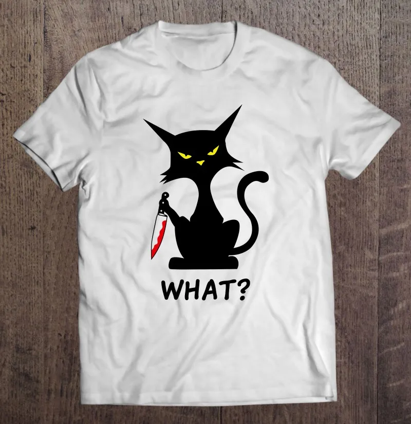 

Футболка мужская с кровавым ножом и принтом «Кот убийца»