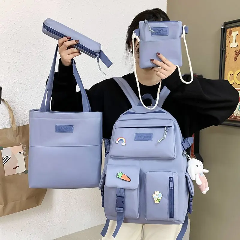 

Backpack New Student Bag Light Children's School Bag Beautiful Backpack Junior High School Students 4 Pcs Men's and Women's Bag