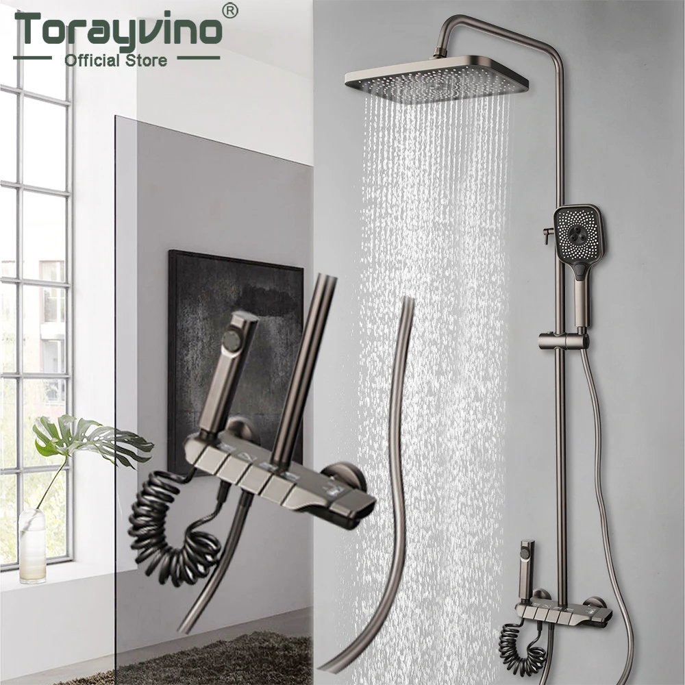 Torayvino серый и смеситель для душа в ванную комнату набор с фортепиано-ключом