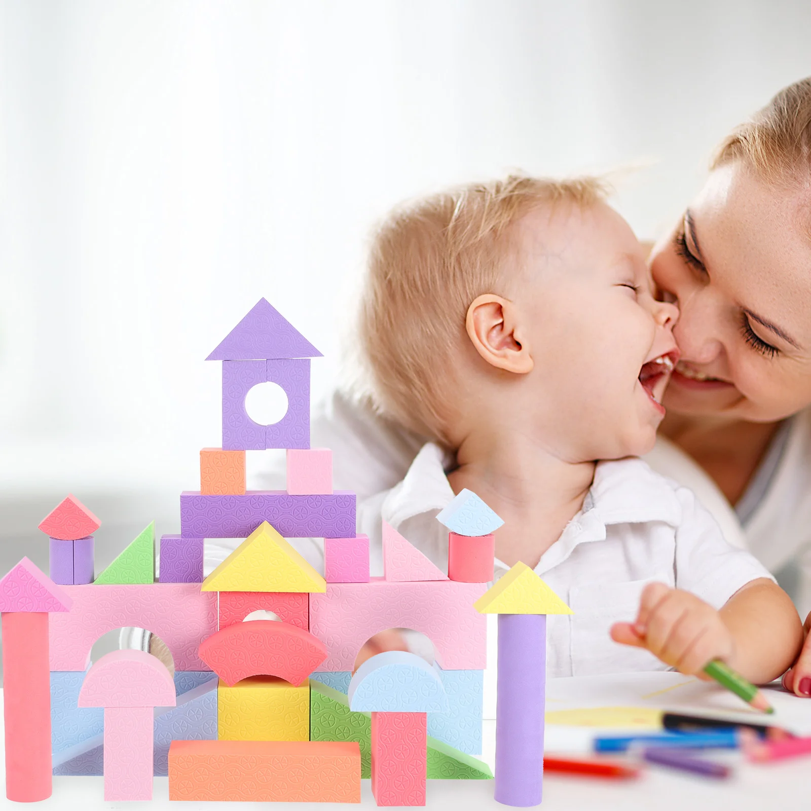 

52Pcs Toddlers EVA Building Blocks Colored Stackable Blocks Shape Color Kids Suits