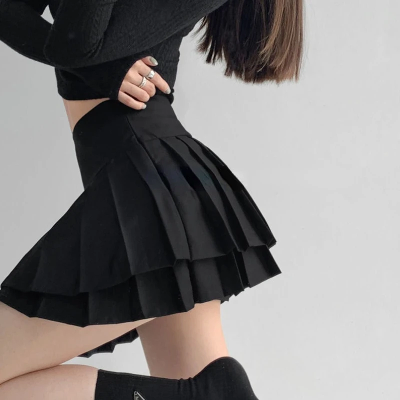 Женские плиссированные юбки однотонные простые в японском стиле Подростковая
