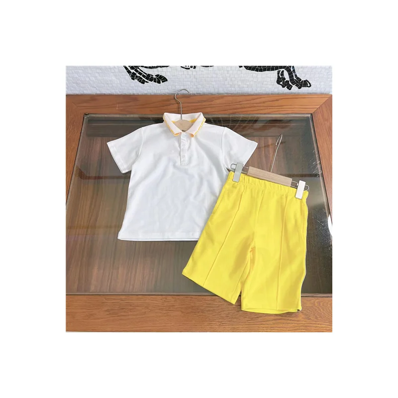 

High-end customized 2022 children's lapel simple casual top with shorts, fashionable and foreign