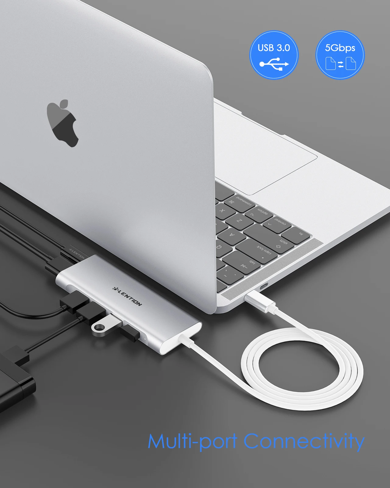 Фото Разветвитель с разными портами и выходом HDMI 4K, 100 Вт, PD 4, USB 3,0, подходит для MacBook Pro/Air и дополнительного адаптера драйвера 2023-2016 №5