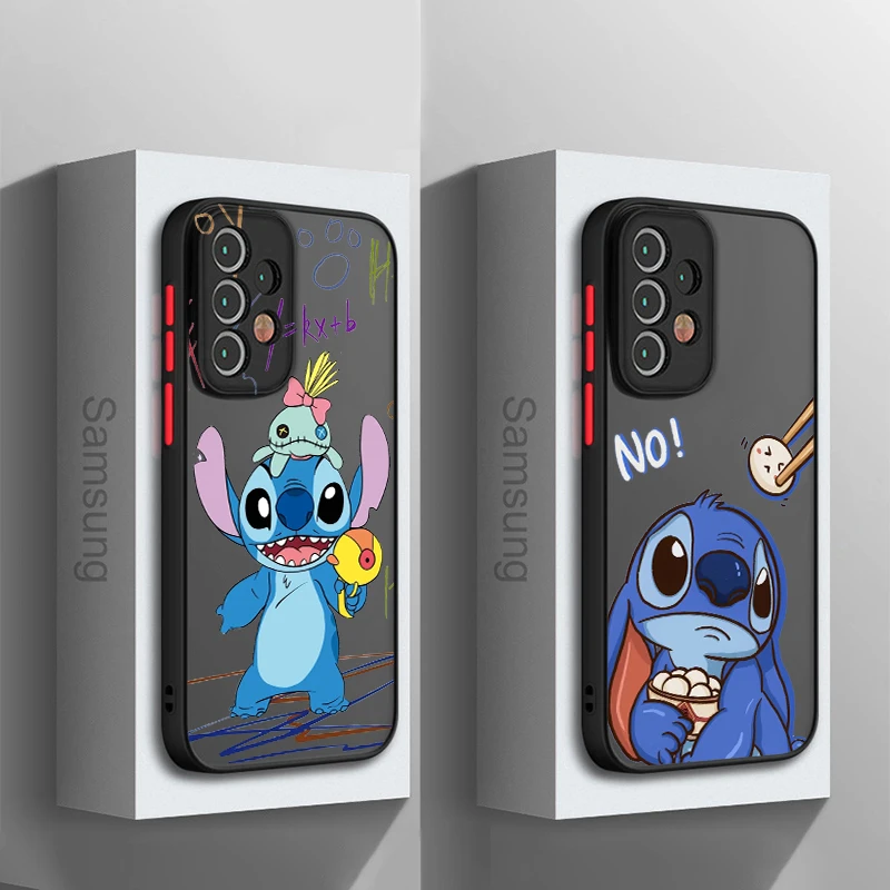 

Cartoon Stitch For Samsung Galaxy A15 A05 A54 A34 A24 A73 A53 A23 A52 A71 A51 Frosted Translucent Hard Phone Case Fundas Cover