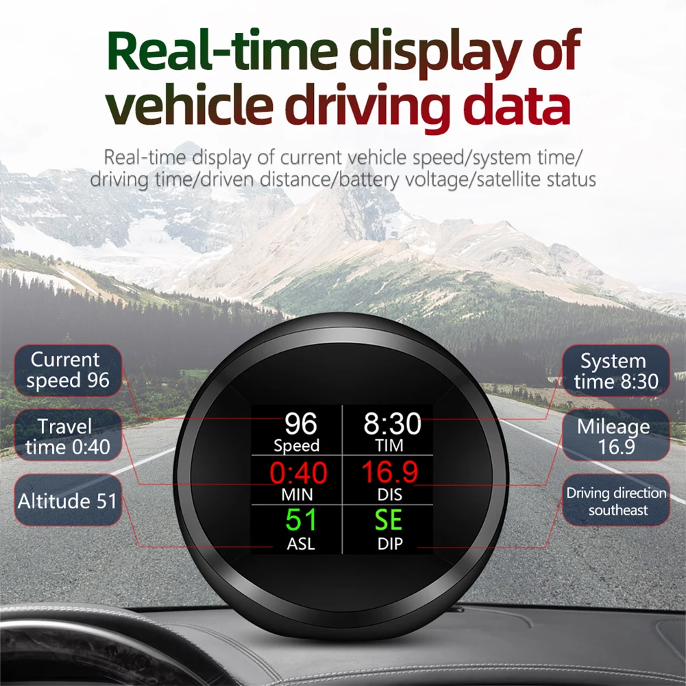 

Car Incline Meter 1.6 inch LCD Screen GPS HUD Head-up Display Altitude Speedometer with Overspeed Alarm System Auto Accessories