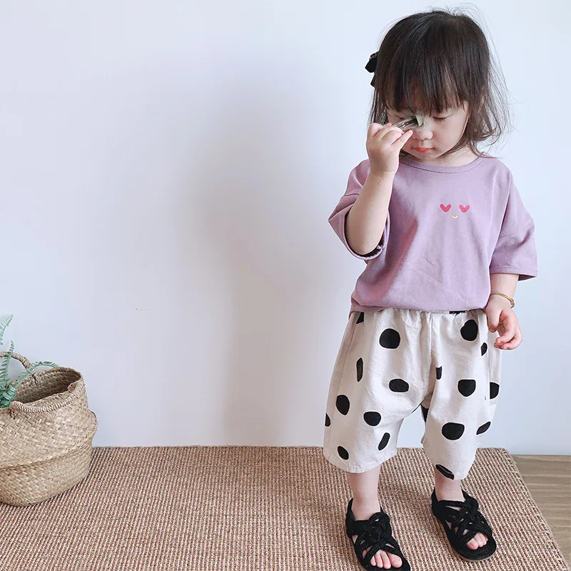 RiniLucia Children's Summer T-shirt O Neck Short-Sleeved Casual Purple Clothes Comfortable Top Fashion Cotton Kids Clothing