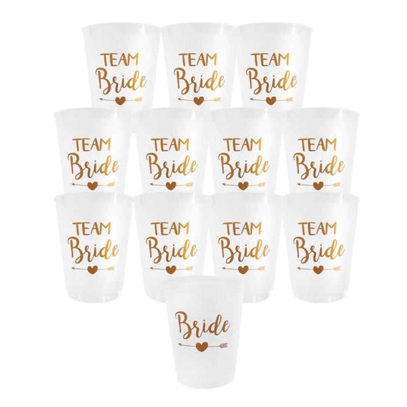 

12Pcs Team Bride Plastic Cup Hen Party Translucent Cups Set Bride Tumblerful Wedding Decoration Bachelor Party Supplies