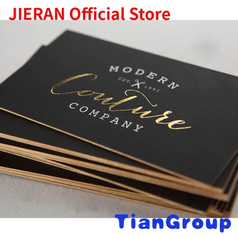 

Custom Luxury Brand Name Gold Foil Printing Logo With gold edges White Paper Display Black Visiting Business Card