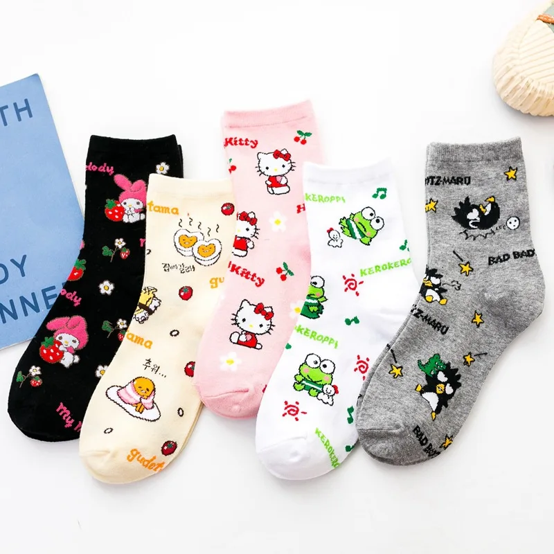 

1 Pair Cartoon Sanrio Kawaii Women socks Cute Casual My Melody Hello Kitty Middle Tube Socks harajuku Sport Socks Christmas Gift