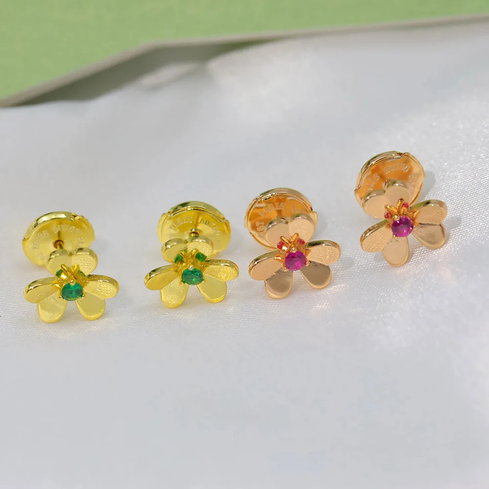 

Fashion Luxury S925 Sterling Silver Anti Allergy Flower Earrings Lady Wedding Accessories Women's Gold Green Zircon Shiny Fine 5