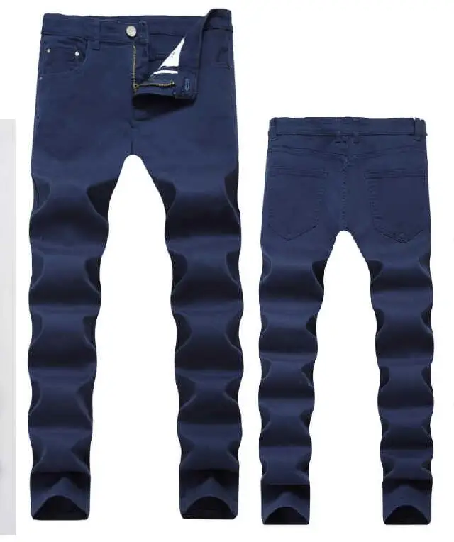 Men's Jeans Stretch Denim Pants Trousers Classic Cowboys Pants Hole Jeans Light Blue Straight Slim Button Men Jeans
