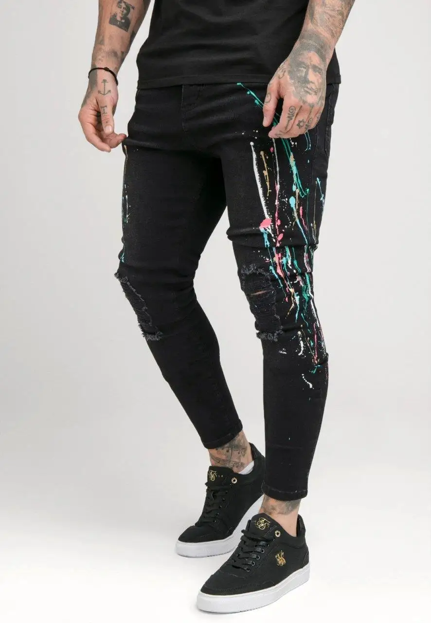 Мужские рваные джинсы SikSilk, черные 