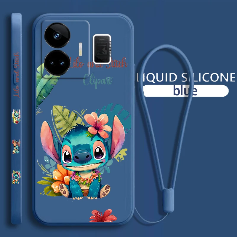 

Stitch Anime Cute Liquid Left Rope Phone Case For OPPO Realme GT2 Explorer Master Neo5 C21Y 10 9 8 4G 5G Pro Cover Coque Capa