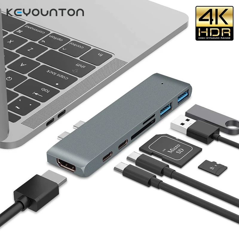 Фото USB 3.1 Type-C хаб-адаптер на HDMI 4K Thunderbolt Type C хаб 7-в-1 с разъемом для карт TF/SD и поддержкой PD для MacBook Air 13 15 Pro 14 M4 M3 M2 M1 №2