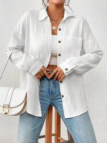 100% Baumwoll Gaze Musselin Frauen Hemden Casual Drehen