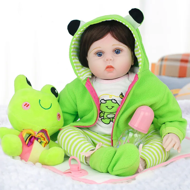 

55cm Lovely Frog Suit Doll Rebirth Doll Movable Doll Simulated Baby Soothing Sleep Soft Rubber Doll Children‘s Toy