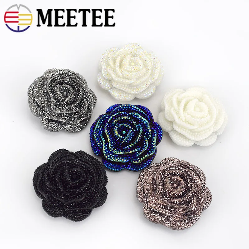 

Meetee 5/10/20Pc 46mm Plastic Resin Rhinestone Buttons Rose Flower Coat Decor Buckle DIY Garment Scrapbooking Sewing Accessories