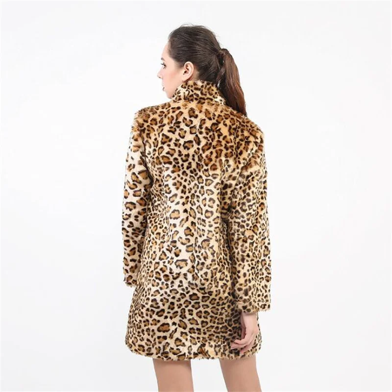 Autumn faux fur leather jacket womens warm Leopard print fur leather coat women Long sleeve lapel jackets winter thicken  b531 enlarge