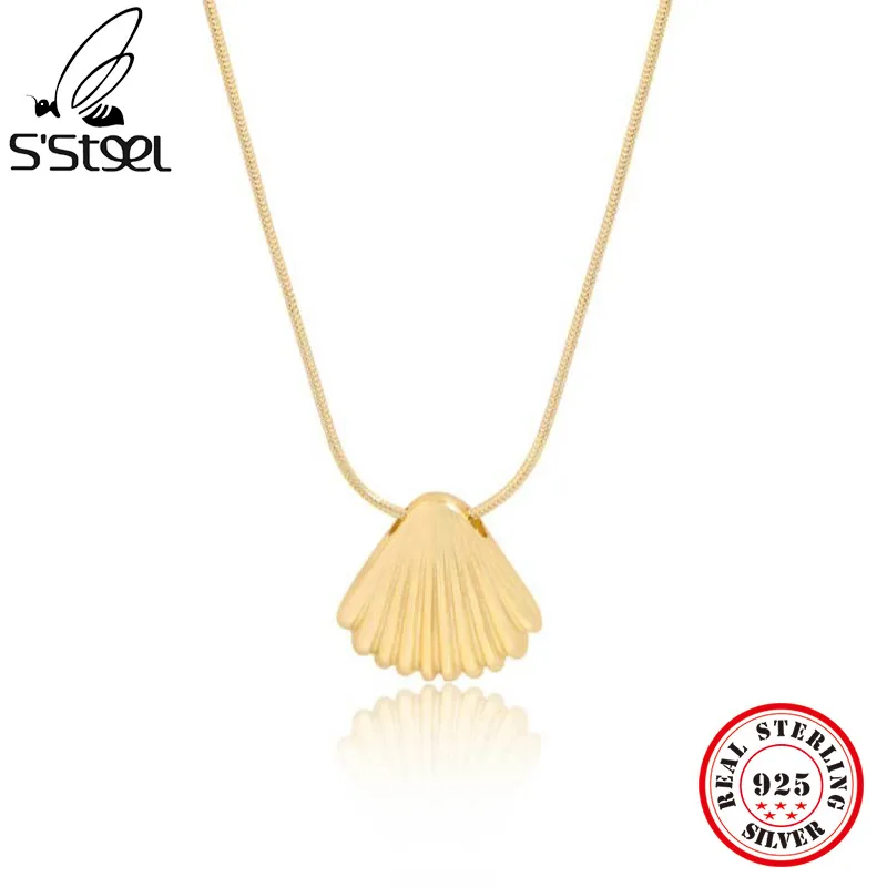 

S'STEEL Sterling Silver 925 Shell Pendant Necklace Chains For Women 2022 Luxury Designer Fine Jewelry Collares Para Mujer