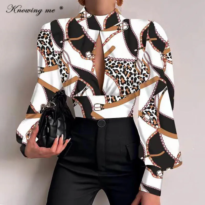 Блузка женская с воротником-стойкой элегантный пикантный пуловер открытой