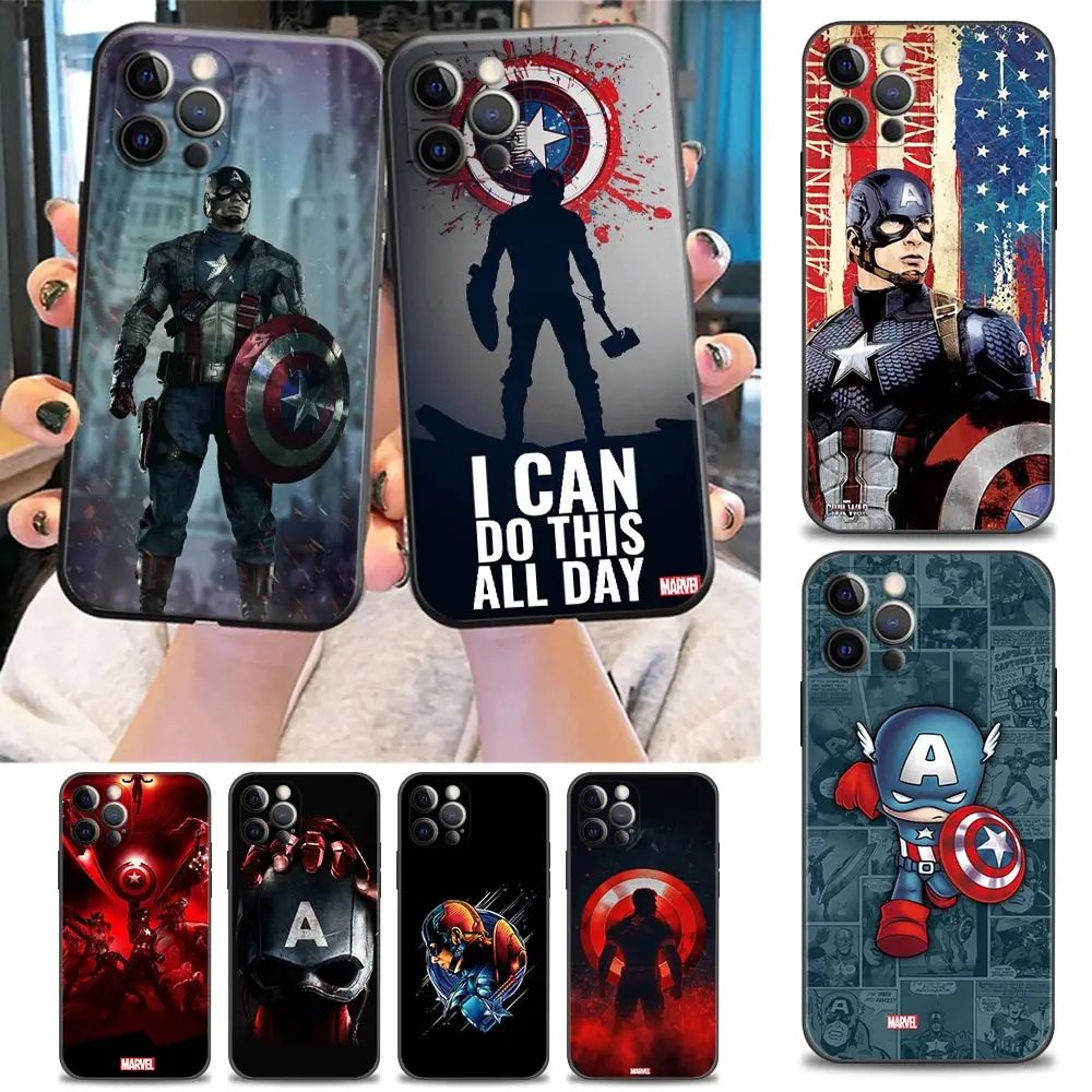 

Marvel Phone Case for iPhone 11 12 13 Pro Max 7 8 SE XR XS 14 6 6s Plus Max Silicone Case Cover Cute Marvel Captain America