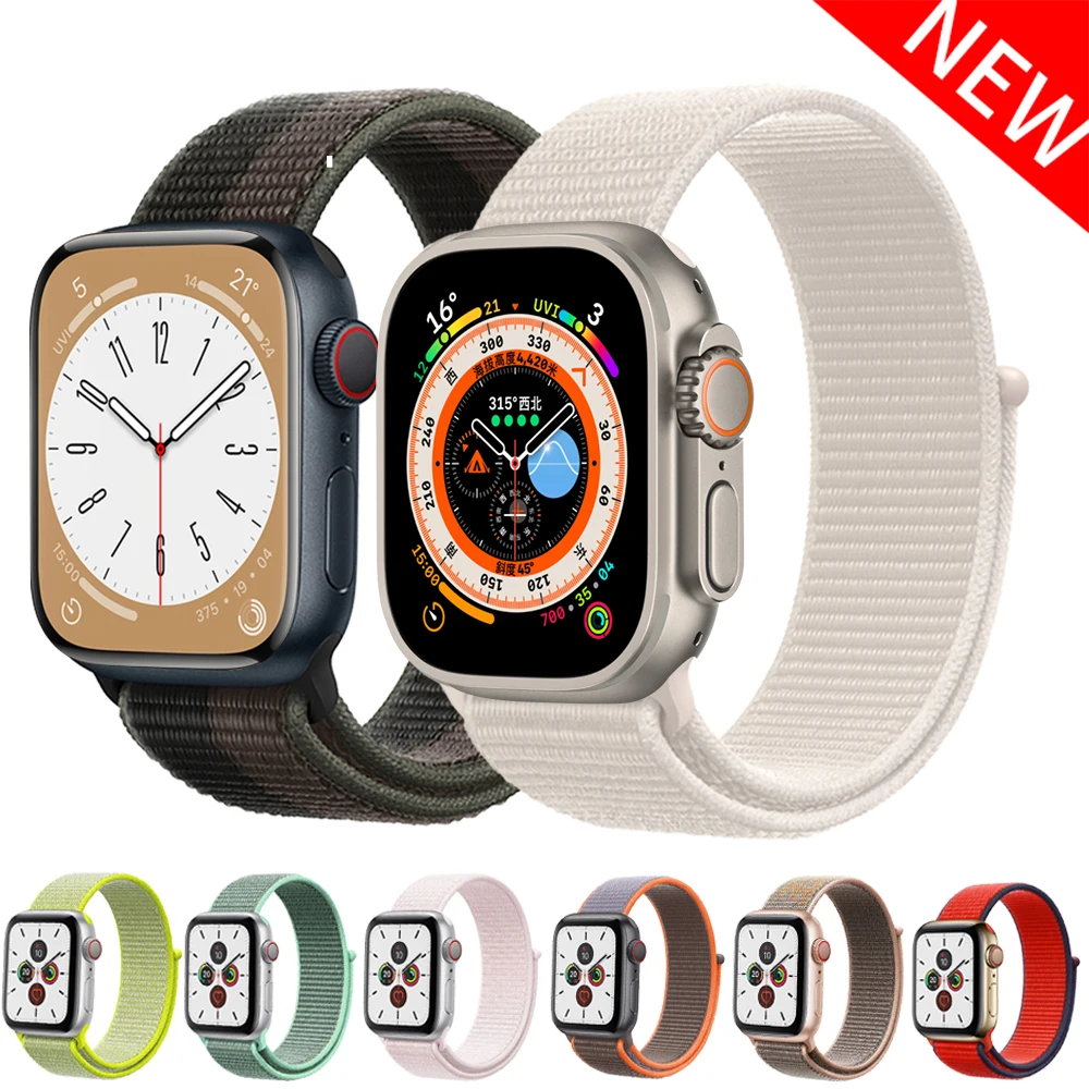 

Nylon Loop Strap For Apple Watch Band 44mm 40mm 49mm 45mm 41mm 42/38mm Wristband Correa Bracelet iWatch Series 7 8 3 6 Se ultra