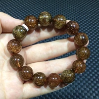 genuine natural copper rutilated quartz cat eye crystal bracelet 15mm clear round beads women man bracelet aaaaa