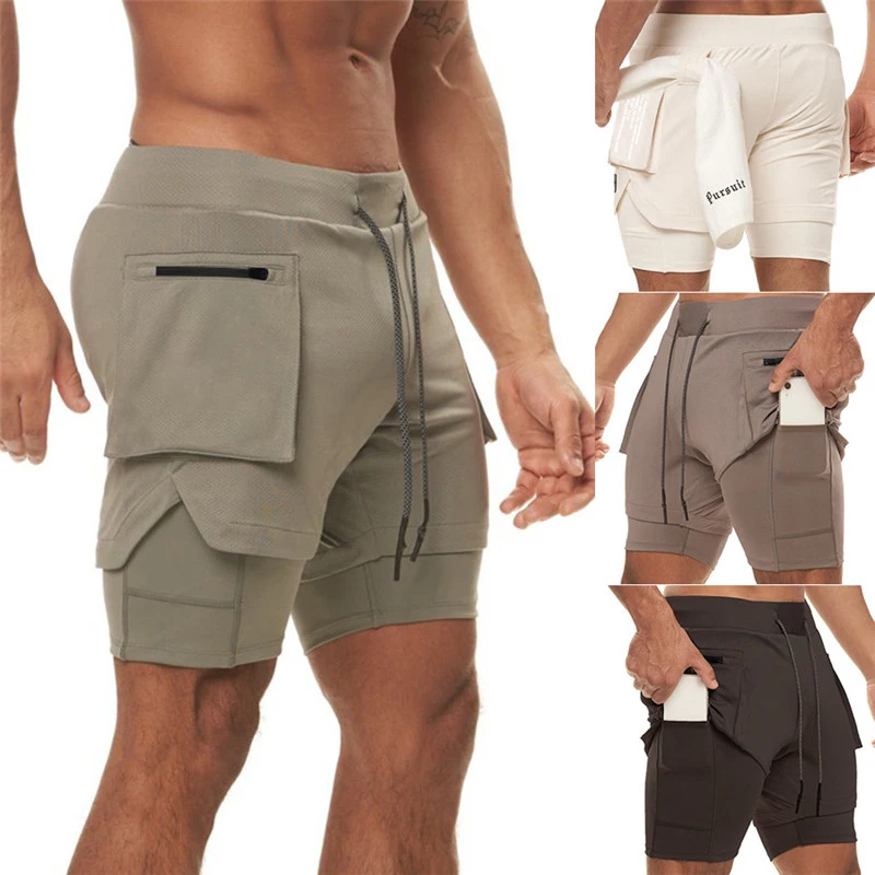 

Fitness Gym Shorts Men Summer 2022 Solid Color Pocket 2 In 1 Breathable Quick Dry Casual Shorts Running Shorts Homme Clothes