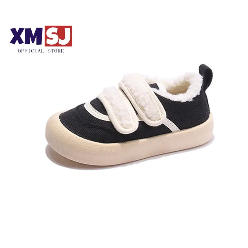 

2023 Autumn and Winter Boys Cotton Korean Style Simple Double Hook & Loop Fashion Kids New Round-toe Baby Girls Casual Shoes