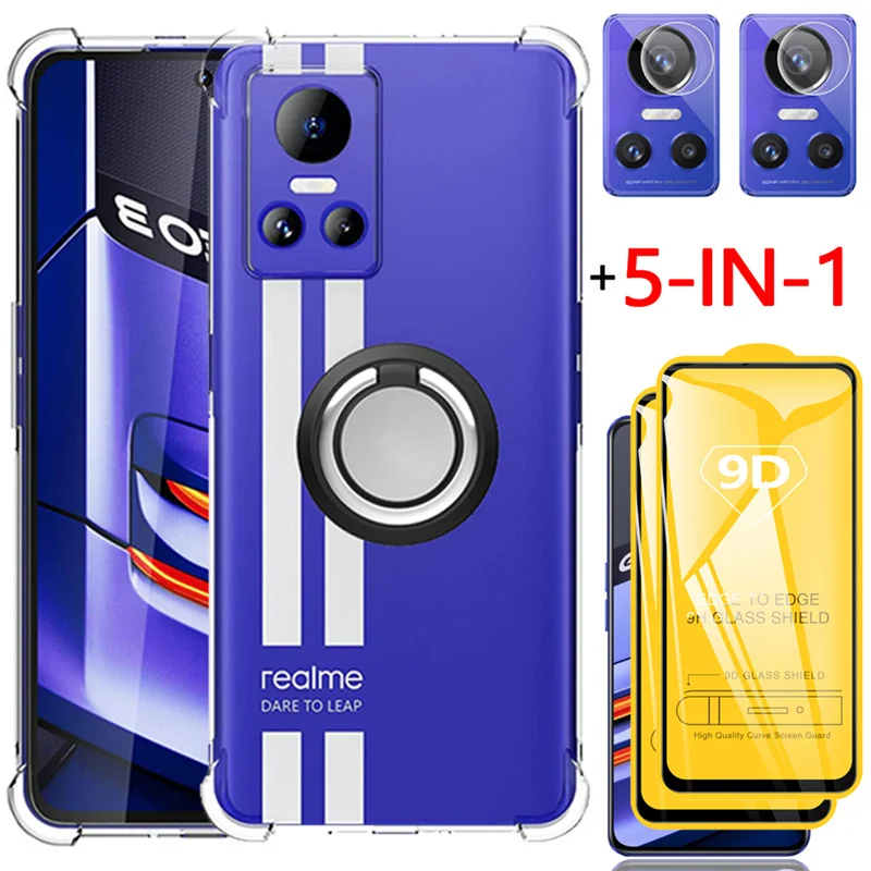 

5-in-1,finger ring stand case+glass for realme gt neo 3 5g shockproof silicone phone cases realmi gt neo 3t cover realme gt neo3