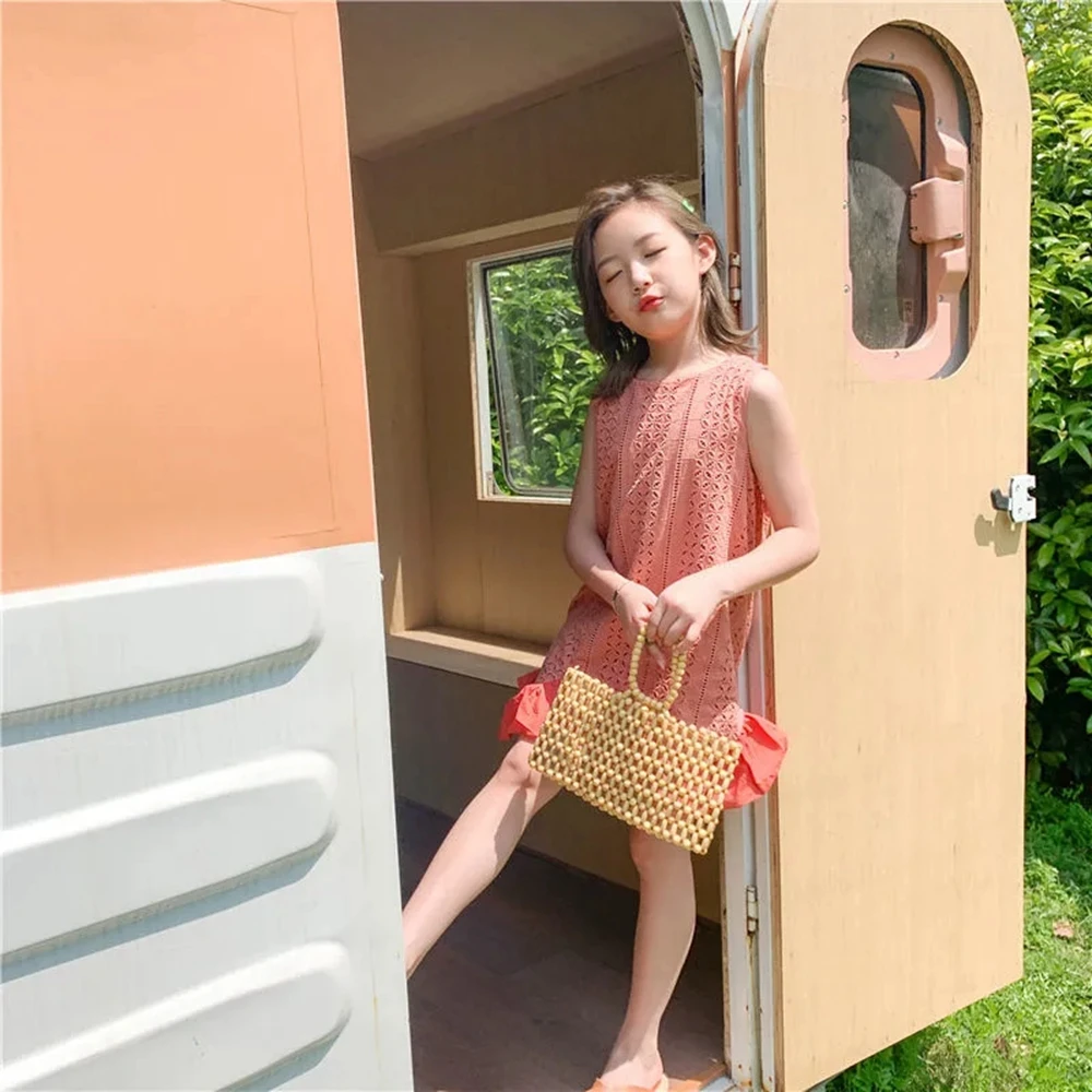 

Girls Summer Dress Cute Sleeveless Cotton Ruffles Kids Dresses for Girls Orange Casual Dress Girl Clothing 4-12 Y Child Clothes