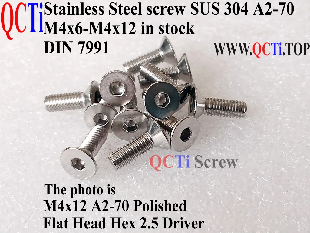 

DIN 7991 Stainless Steel screw M4x5 M4x6 M4x8 M4x10 M4x12 Flat Head Hex 2.5 Driver A2-70 Polished 50 pcs QCTI Screw