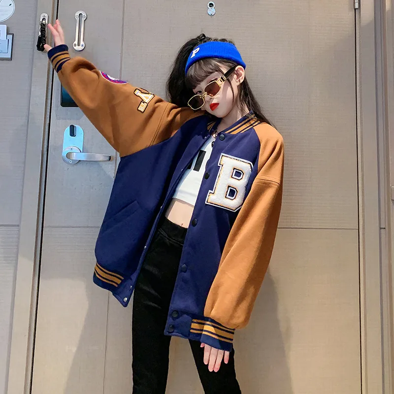 

Girls' baseball jacket 2022 new big boys' net red color matching little girls' casual autumn jacket top