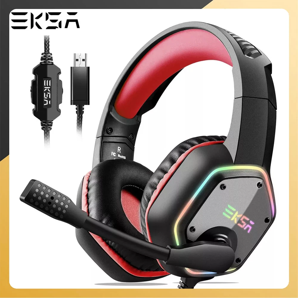 

EKSA Gaming Headset with RGB Light 7.1 Surround Sound Stereo E1000 For PC PS4 Laptop USB Gamer Headphones with Noise Canceling